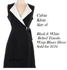 Calvin Klein Women Black & White Dress Size 6 Little Black Dress Tuxedo Wrap 