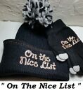 Christmas Motif Set knit Metallic Beanie Hat & Gloves Set "On the Nice list"