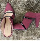 CHINESE LAUNDRY HIGH HEEL MULE MAROON W/ BLACK ACCENT STRAPS 4" CONE HEEL SZ 8.5
