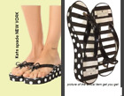 Kate Spade Sz 9 Black White  Striped Poke A Dot Platform Wedge Flip Flop Sandals