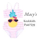 Koalakids Size 2T Pineapple Striped Multicolor One Piece Swimsuit