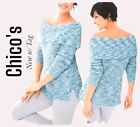 NWT Chico's Size 2=12/14 Med Sequin Shine Dorothy  Soft Solistone Blue Sweater  
